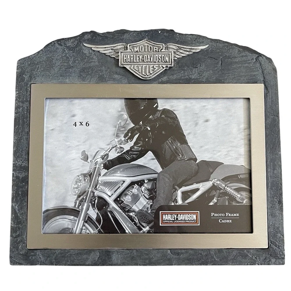 Harley Davidson Hallmark Photo Frame‎ Metal & Stone Slate 4x6 2005